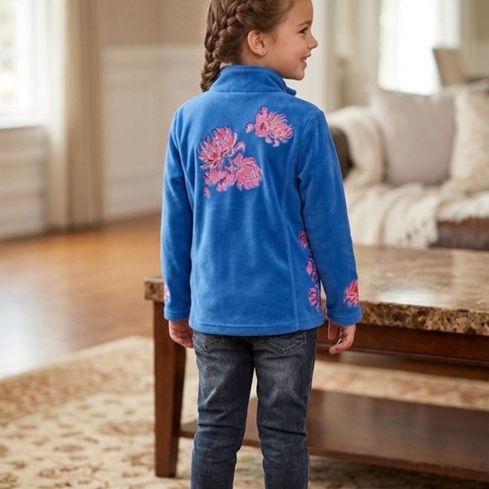 Bogner,Blue Floral Embroidered girl fleece